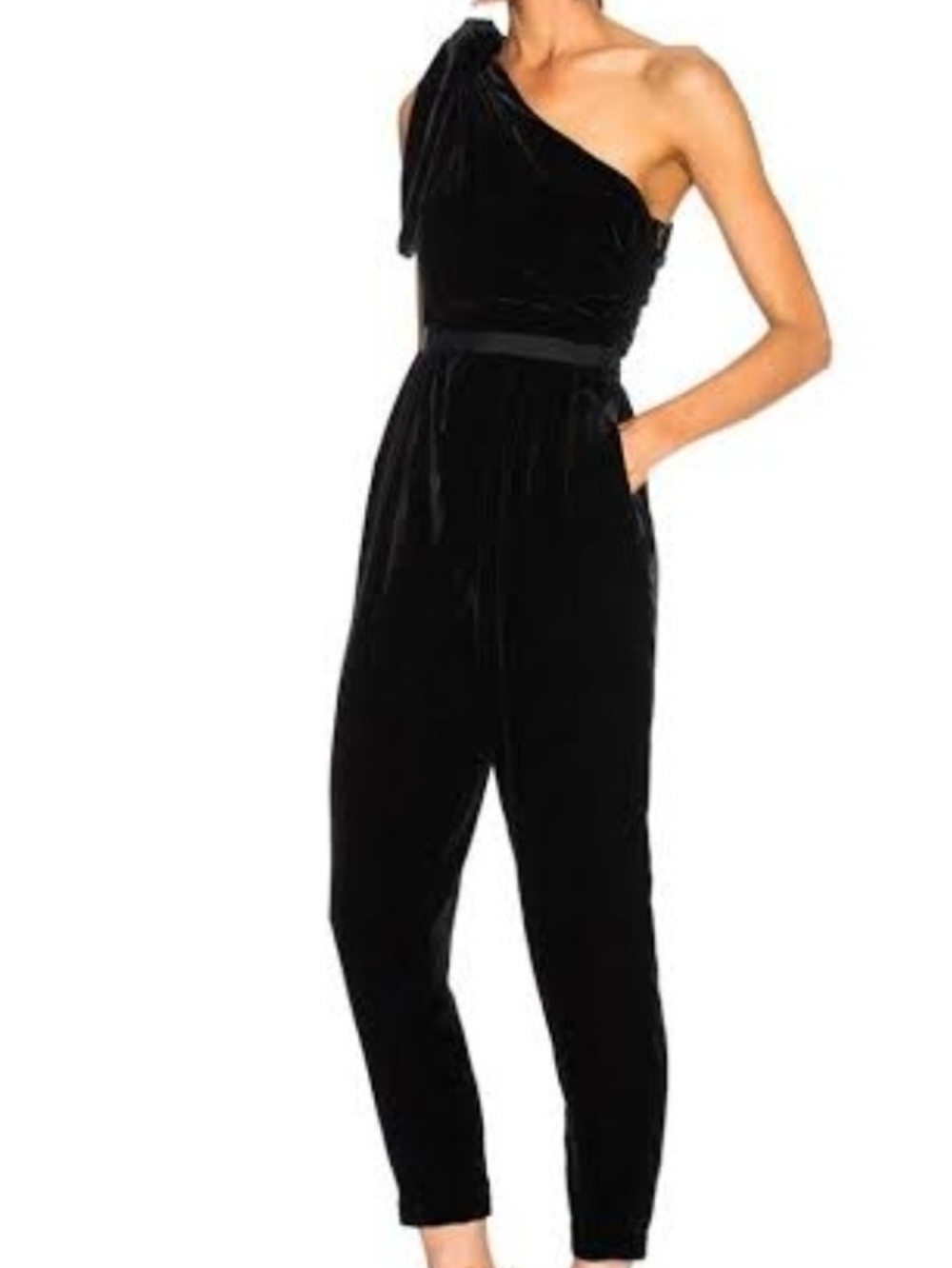 Ulla Johnson Tess One Shoulder Velvet Silk Jumpsuit Black US 2 Luxury Designer